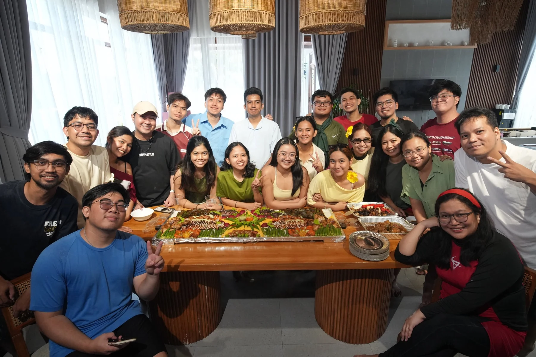 Team members sharing a meal